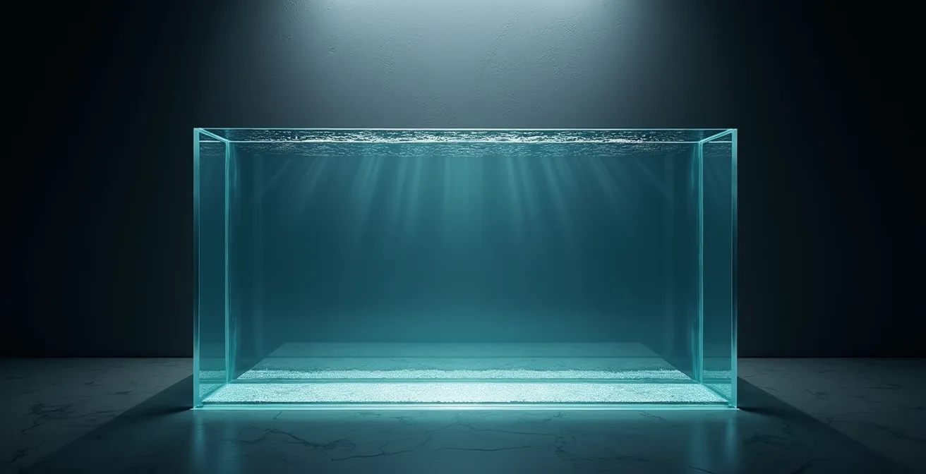 Vue aérienne d'un aquarium montrant les différentes zones d'éclairage et de courant